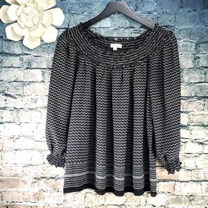 Max Studio | Gypsy Boho Black and White Career Wear Babydoll Blouse